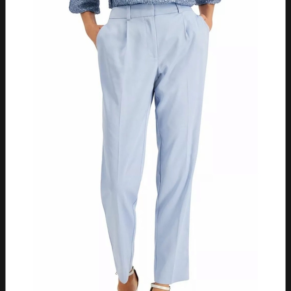 Alfani Women's Dress Pants Blue Size 12 Satin Slim Ankle Stretch $74-